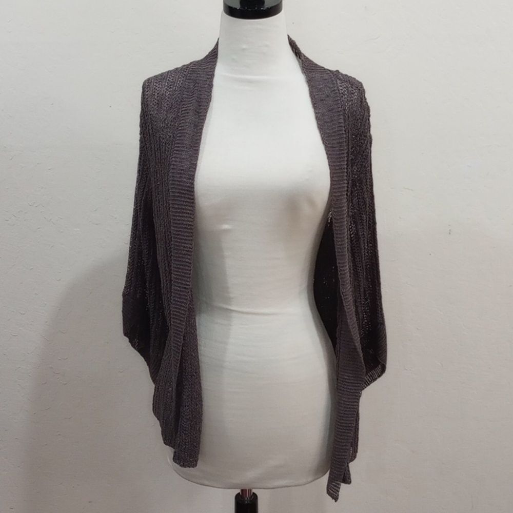 Eileen Fisher Brown Linen & Cotton Open Front Cardigan, Size M
